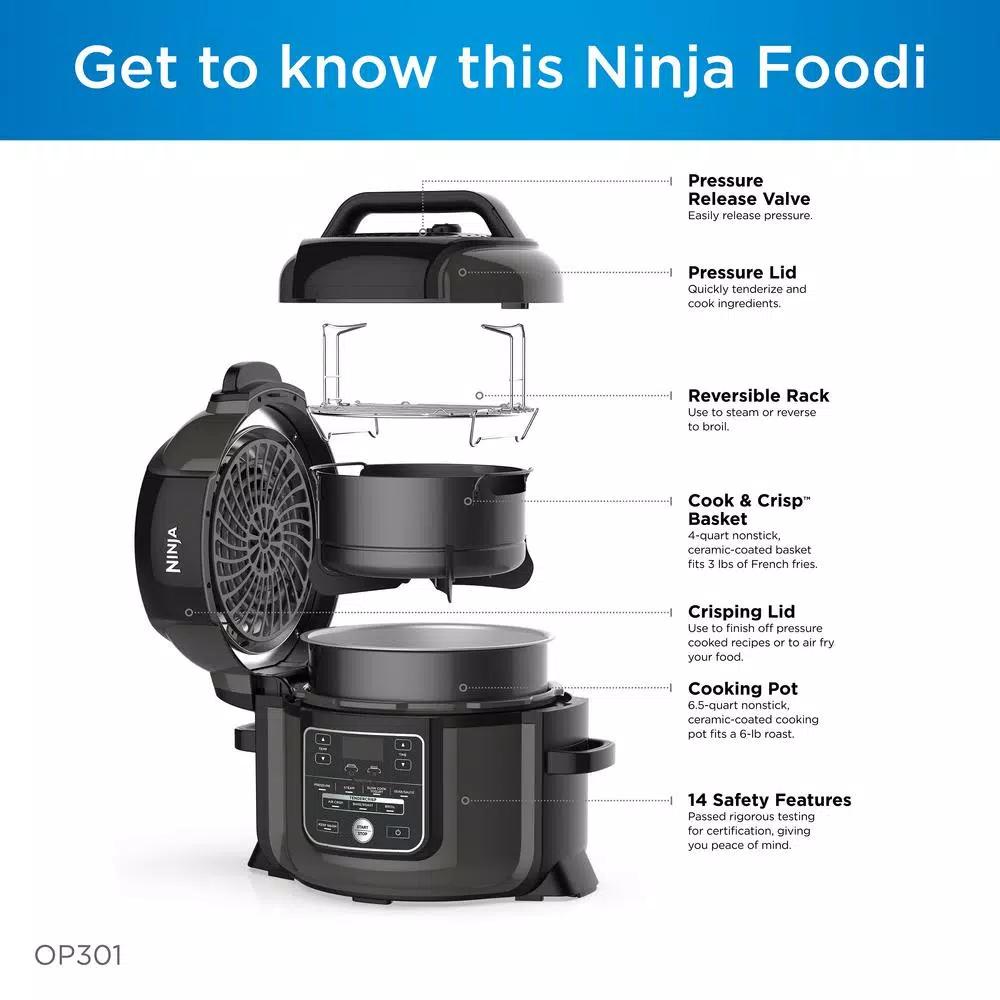 Ninja Foodi 6.5 Qt. Black Stainless Steel Electric Pressure Cooker and Air Fryer with TenderCrisp Technology