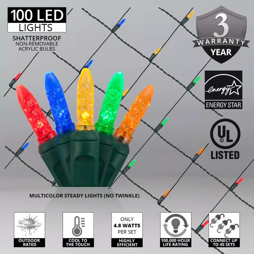Wintergreen Lighting 48 in. x 72 in. 100-Light M5 Multi-Color LED Net Light Set