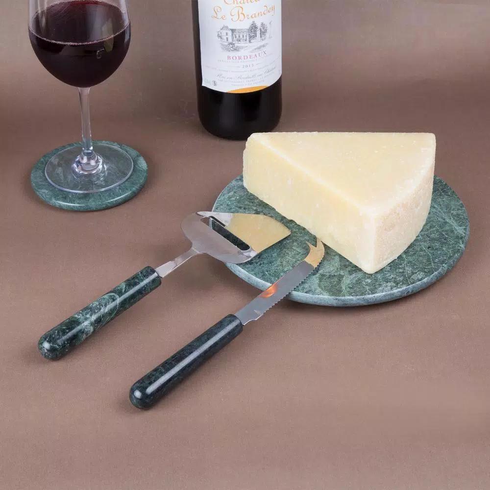 Creative Home Stainless Steel Cheese Cutter and Knife Set with Natural Green Marble Handles (2-Piece)