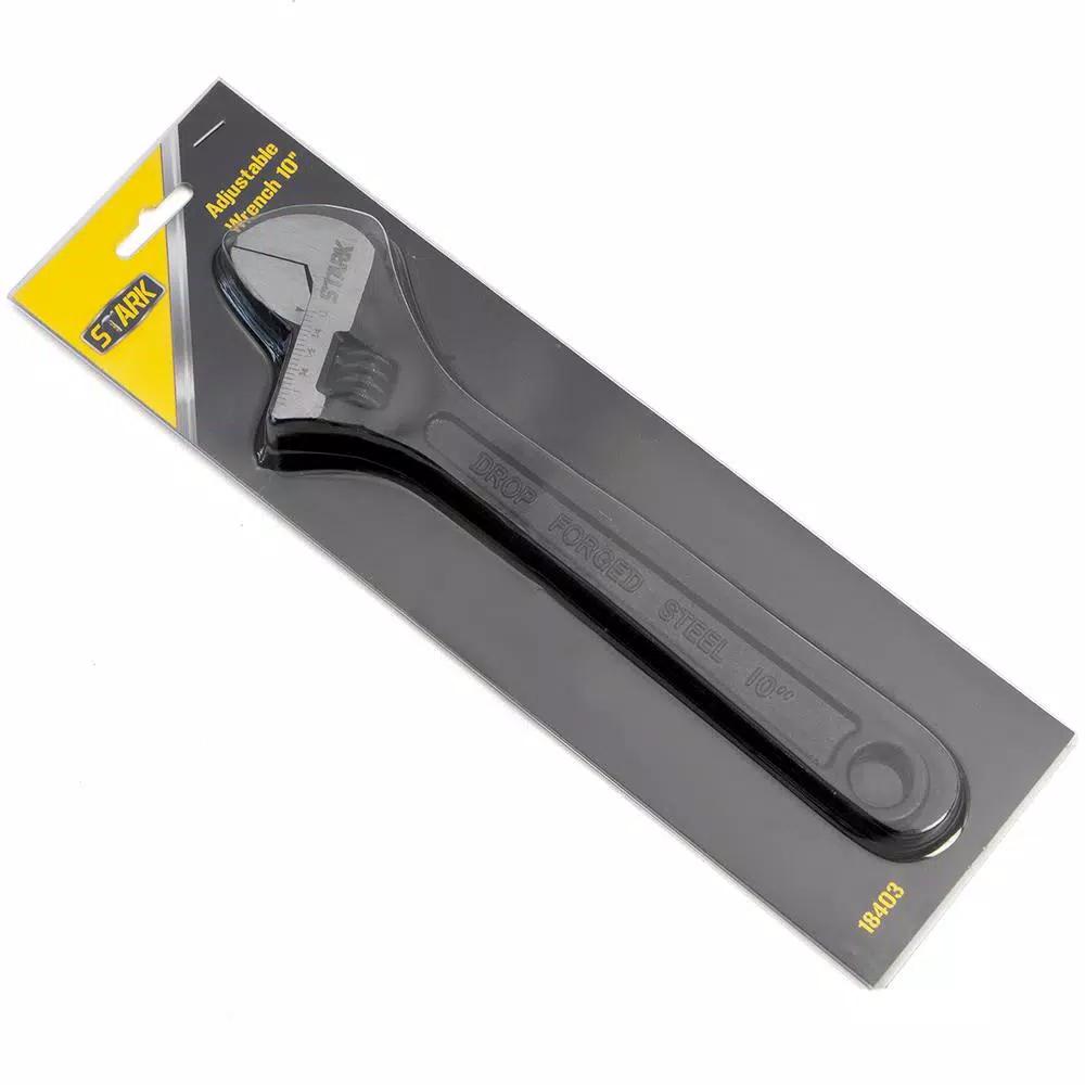 Stark 10 in. Adjustable Wrench, Black Chrome Vanadium Steel with Built-in SAE/Metric Scale