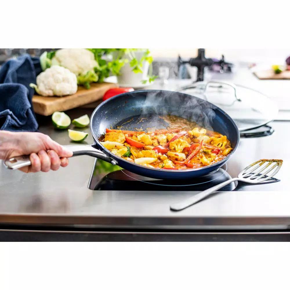 Blue Diamond 12 in. Aluminum Ceramic Nonstick Frying Pan with Glass Lid, Blue