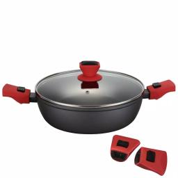 AMERCOOK 10 in. Round 4.5L Nonstick Aluminum Casserole Pan with Glass Lid and Detachable Handles thumbnail 1