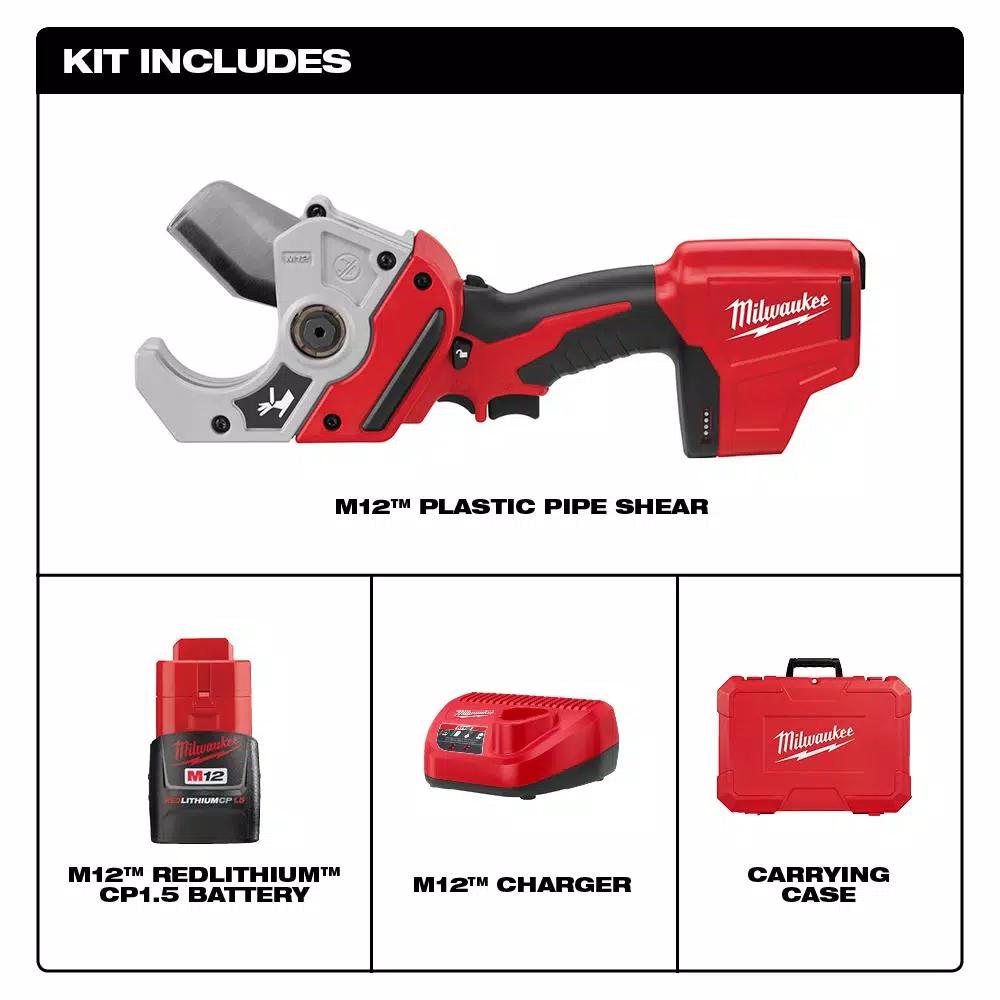 Milwaukee M12 Cordless PVC Shear Kit with 1000 Lumen M12 Rover Flood Light