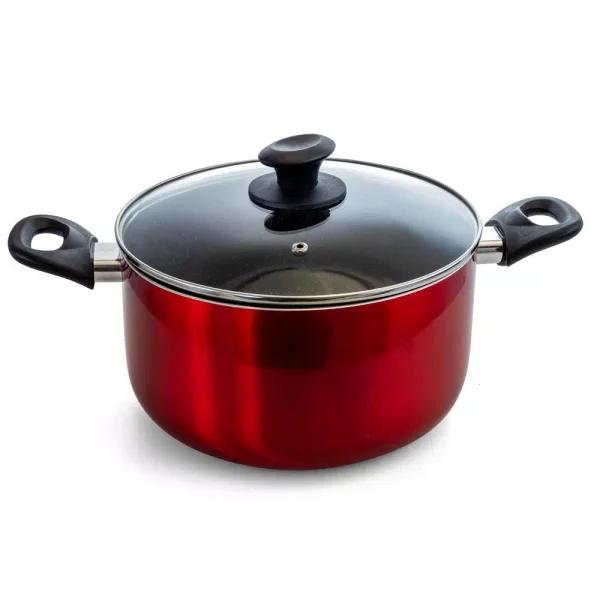 Oster Gibson Oster Merrion 6 Qt. Nonstick Aluminum Round Dutch Oven with Glass Lid, Red