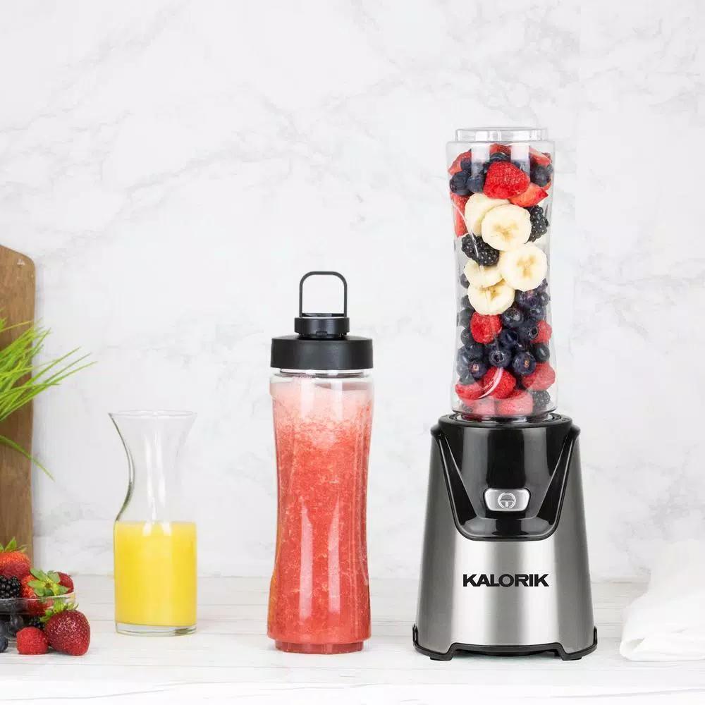 Kalorik Personal Blender, 400-Watt Single Speed Stainless Steel Blender with 2 Tritan 20 oz. Bottles