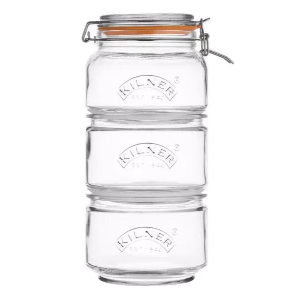 Kilner 4 Piece Stackable Glass Storage Jar Set with Clip Top and Push Top Lids