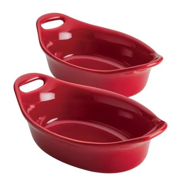 Rachael Ray 2-Piece Red Ceramic Oval Au Gratin Set, 12 oz.