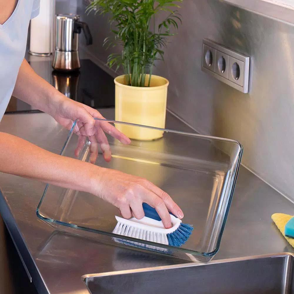 Unger 5 in. Plastic Cookware and Bakeware Cleaning Brush with V-Shaped Bristles and Scraper