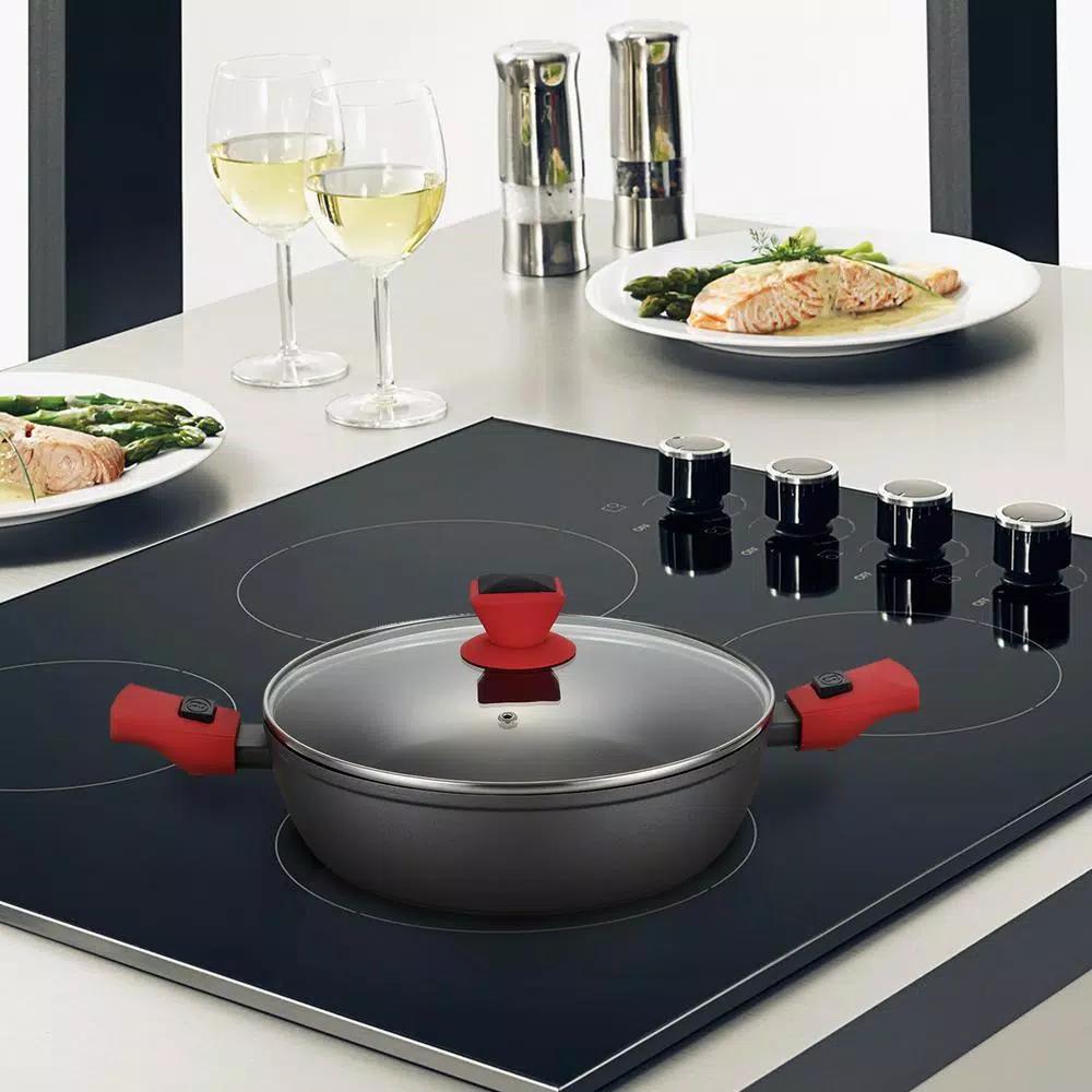 AMERCOOK 10 in. Round 4.5L Nonstick Aluminum Casserole Pan with Glass Lid and Detachable Handles