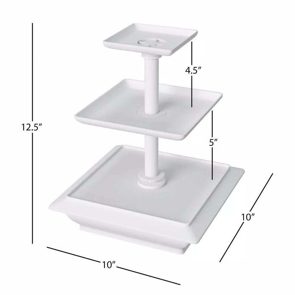 Chef Buddy 3-Tier Collapsible Dessert Stand, Square White Serving Tray Set with Self-Storing Base
