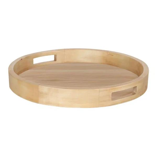 Kate and Laurel Hutton 18.25 in. Round Natural Wood Decorative Tray with Built-in Handles