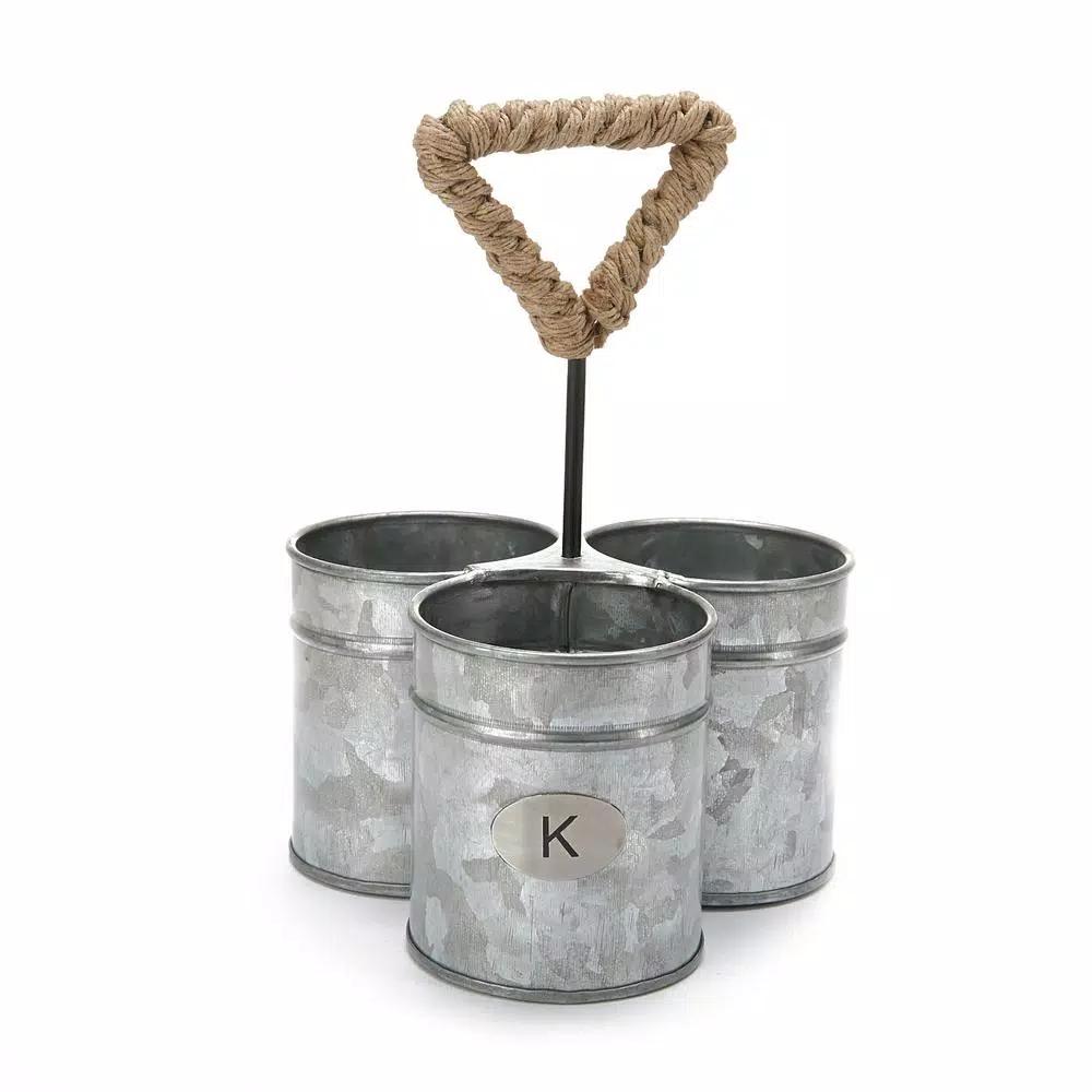 MIND READER 3-Section Silver Metal Utensil Caddy & Silverware Organizer