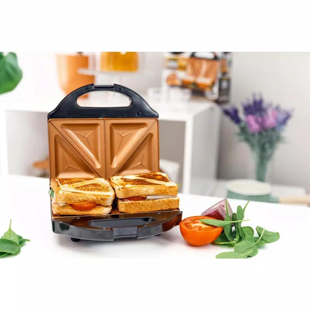 Gotham Steel Ti-Ceramic Non-Stick Sandwich Maker, 2-Slice Countertop Grill, Black