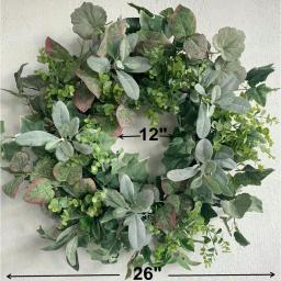 Glitzhome 26 in. Artificial Greenery Wreath with Lambs Ear, Eucalyptus, and Ivy Foliage thumbnail 2