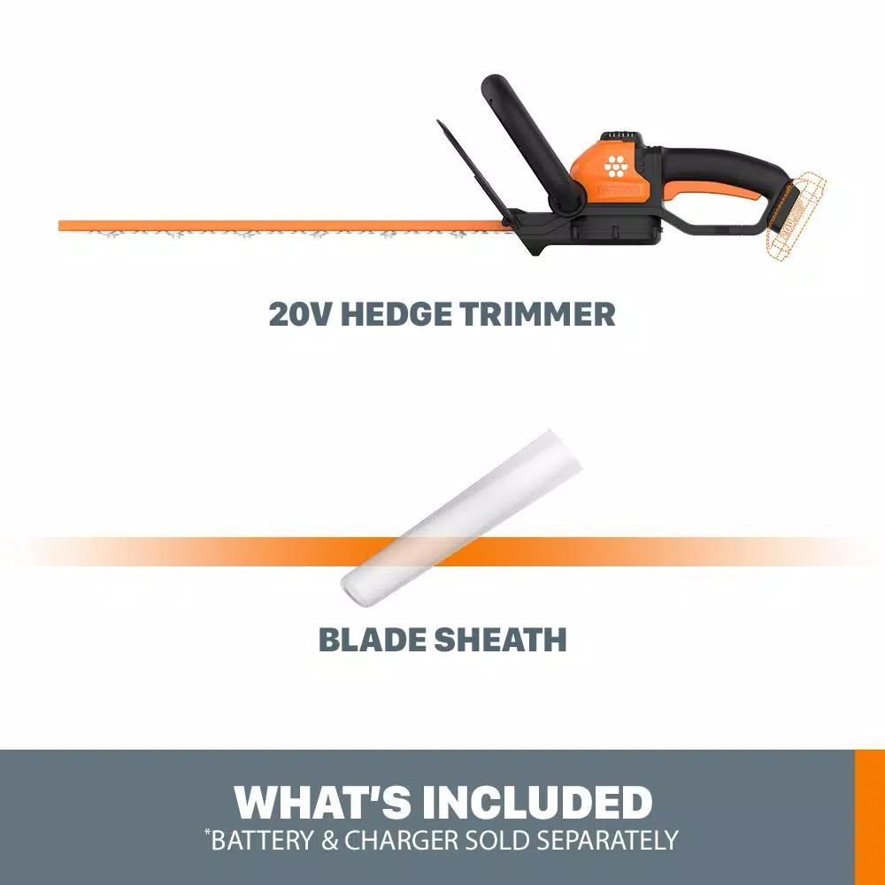 Worx 20V Power Share 22 in. Cordless Hedge Trimmer, 3/4 in. Cutting Capacity (Tool Only)