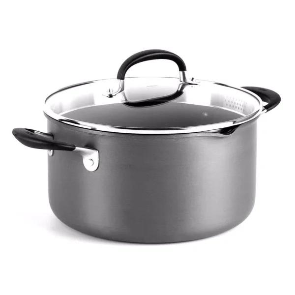 OXO Good Grips 6 qt. Hard-Anodized Aluminum Nonstick Stock Pot with Glass Lid, Gray