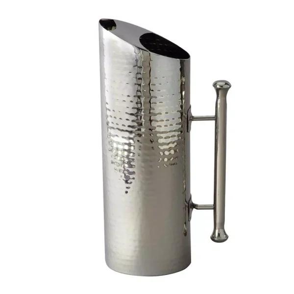 Elegance 60 oz. Hammered Stainless Steel Cylindrical Pitcher with Ice Guard
