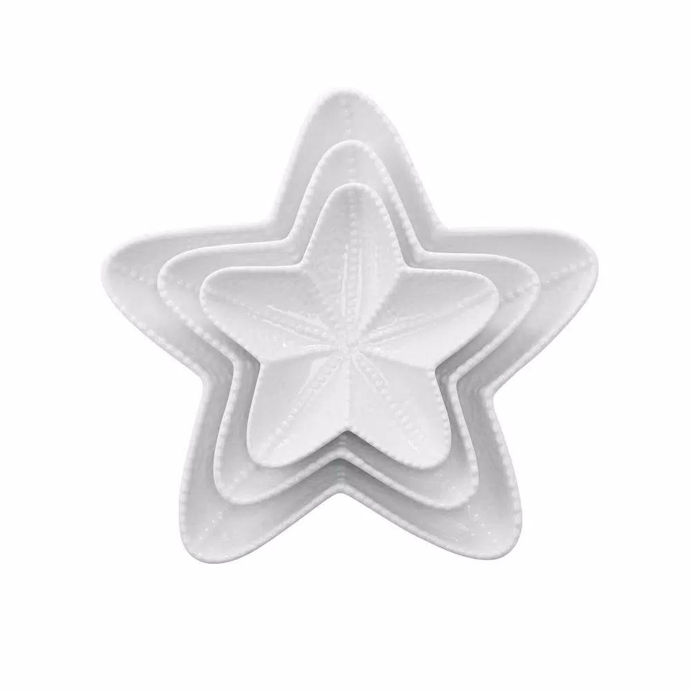 Over and Back Starfish 3-Piece Porcelain Nesting Plate Set - Coastal Serving Trays