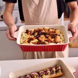 MALACASA 2-Piece Red Porcelain Rectangle Bakeware Set, 12 in. and 13 in. Ceramic Baking Dishes thumbnail 3