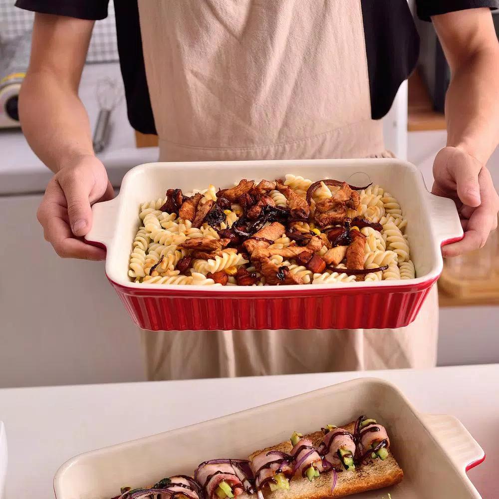 MALACASA 2-Piece Red Porcelain Rectangle Bakeware Set, 12 in. and 13 in. Ceramic Baking Dishes