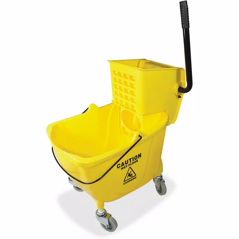 Genuine Joe 8.75 Gal. Yellow Commercial Mop Bucket with Side Wringer and Non-Marking Casters