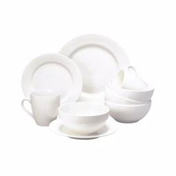 THOMSON POTTERY Basic White Stoneware Dinner Plate Set of 8 - Round Rimmed Plates thumbnail 3