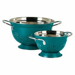 Denmark Teal Stainless Steel Colander Set, 2-Piece Nesting Kitchen Strainers thumbnail 1