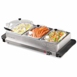 HomeCraft 1.5 Qt. Stainless Steel 3-Tray Buffet Server with Warming Tray Base thumbnail 1