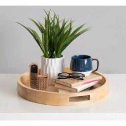 Kate and Laurel Hutton 18.25 in. Round Natural Wood Decorative Tray with Built-in Handles thumbnail 4