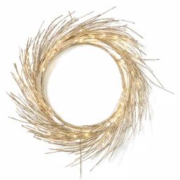 Noble House 24 in. Champagne Glitter Pre-Lit Warm White LED Artificial Christmas Wreath thumbnail 1