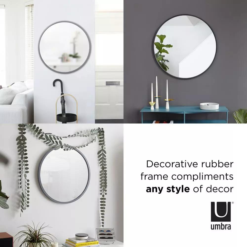 Umbra HUB Contemporary Round Mirror with Black Rubber Rim, 24 in.