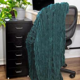 DONNA SHARP Peacock Chenille Chunk Knit Throw Blanket, 40 x 50 in, Modern Solid Style thumbnail 1