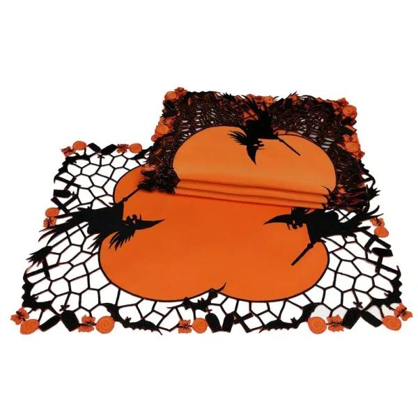 Xia Home Fashions Witch Embroidered Cutwork Halloween Placemats, Orange Polyviscose (4-Set)