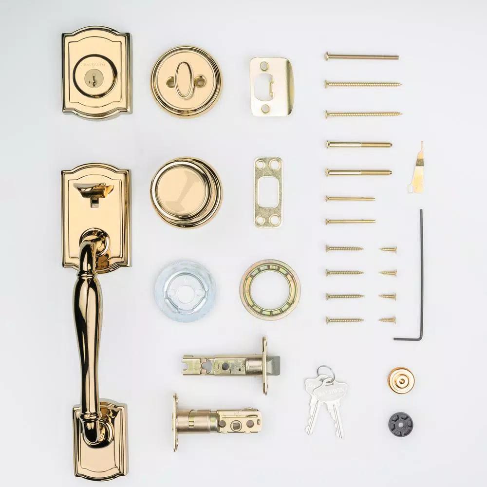 Baldwin Prestige Wesley Single Cylinder Door Handleset with Alcott Knob, Lifetime Polished Brass