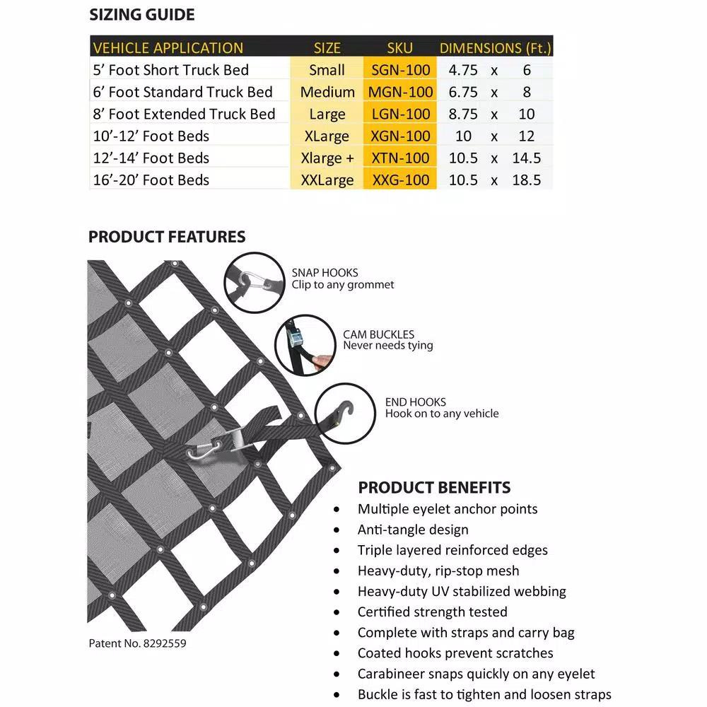 GLADIATOR Cargo Nets Gladiator Heavy-Duty Adjustable Cargo Net, 4.75 ft. x 6 ft., Includes Hardware