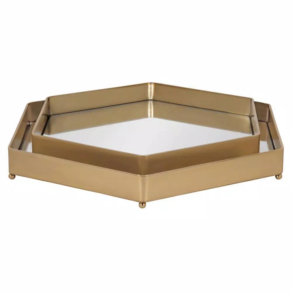Kate and Laurel Joelyn Gold Metal Decorative Trays, Mid-Century Modern Glam Nesting Set