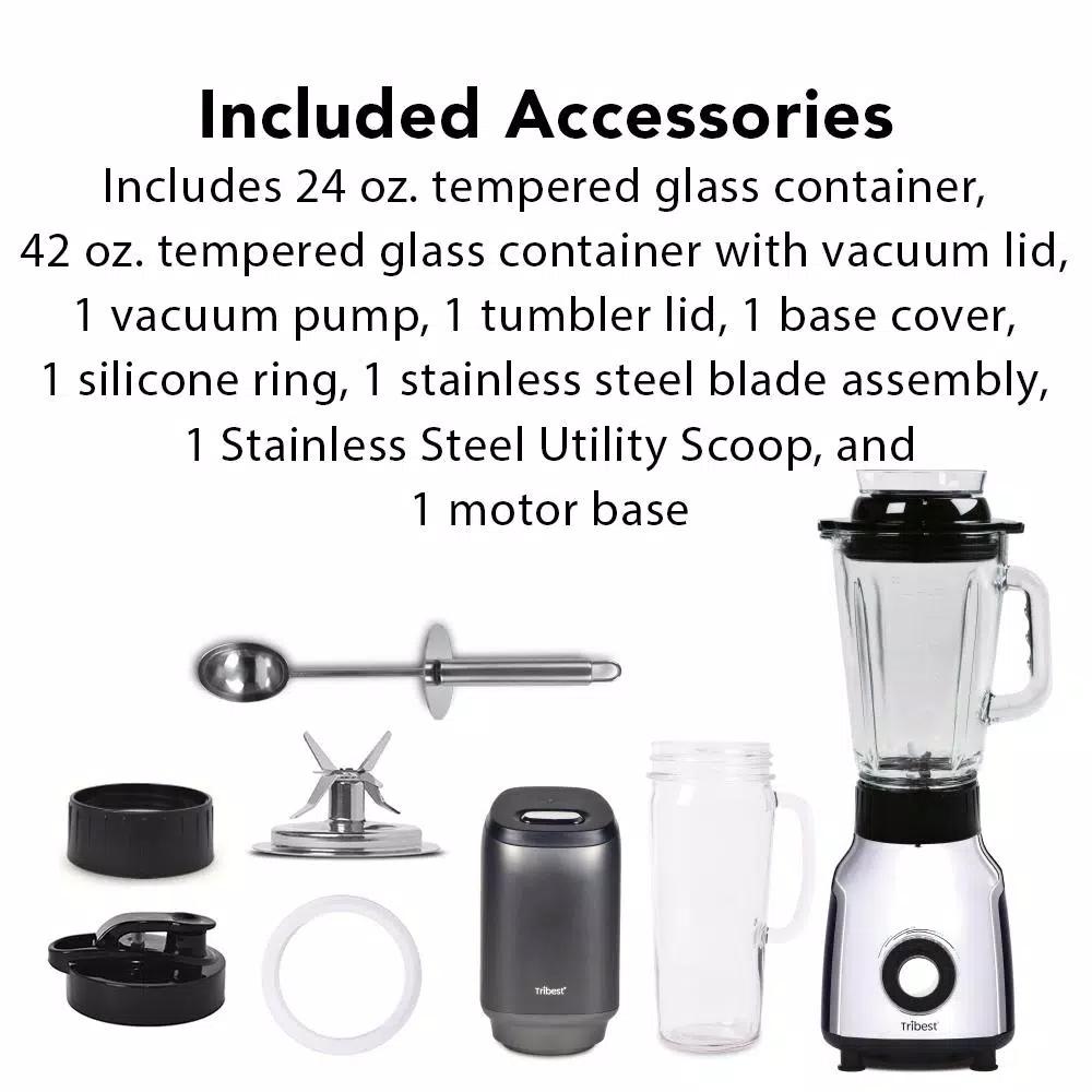 Tribest PBG-5001 Glass Personal Blender with Vacuum Technology, 4-Speed, Chrome