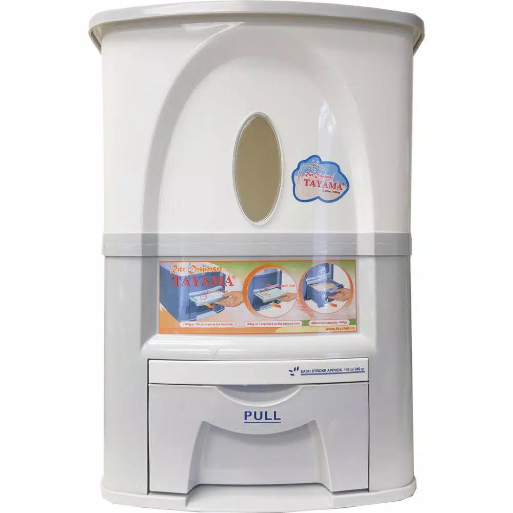 Tayama 33 lbs. Capacity Rice Dispenser, White Food Storage Container