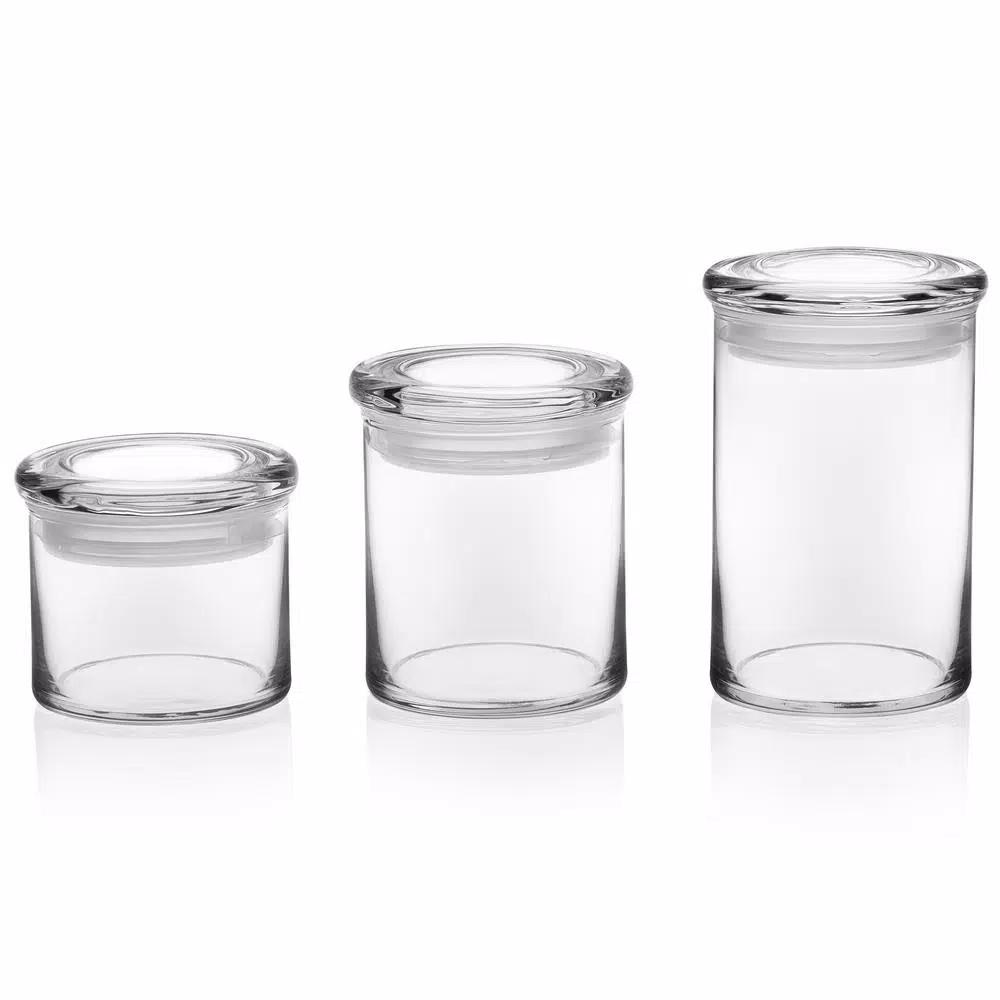 Libbey Cylinder 3-Piece Glass Storage Jar Set with Glass Lids, Clear
