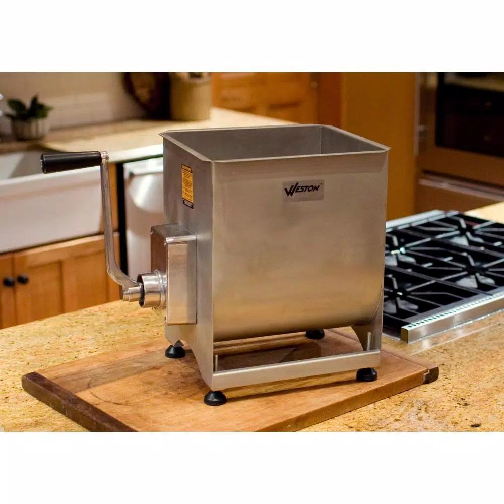 Weston Stainless Steel Manual Meat Mixer, 44 lb Capacity with Removable Paddles