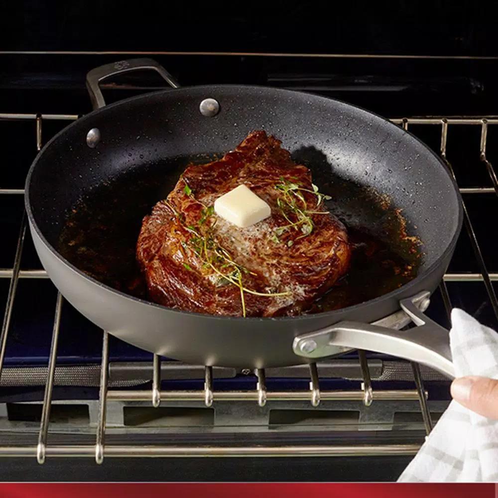 Calphalon Premier 13 in. Hard-Anodized Aluminum Nonstick Skillet with Glass Lid, Black
