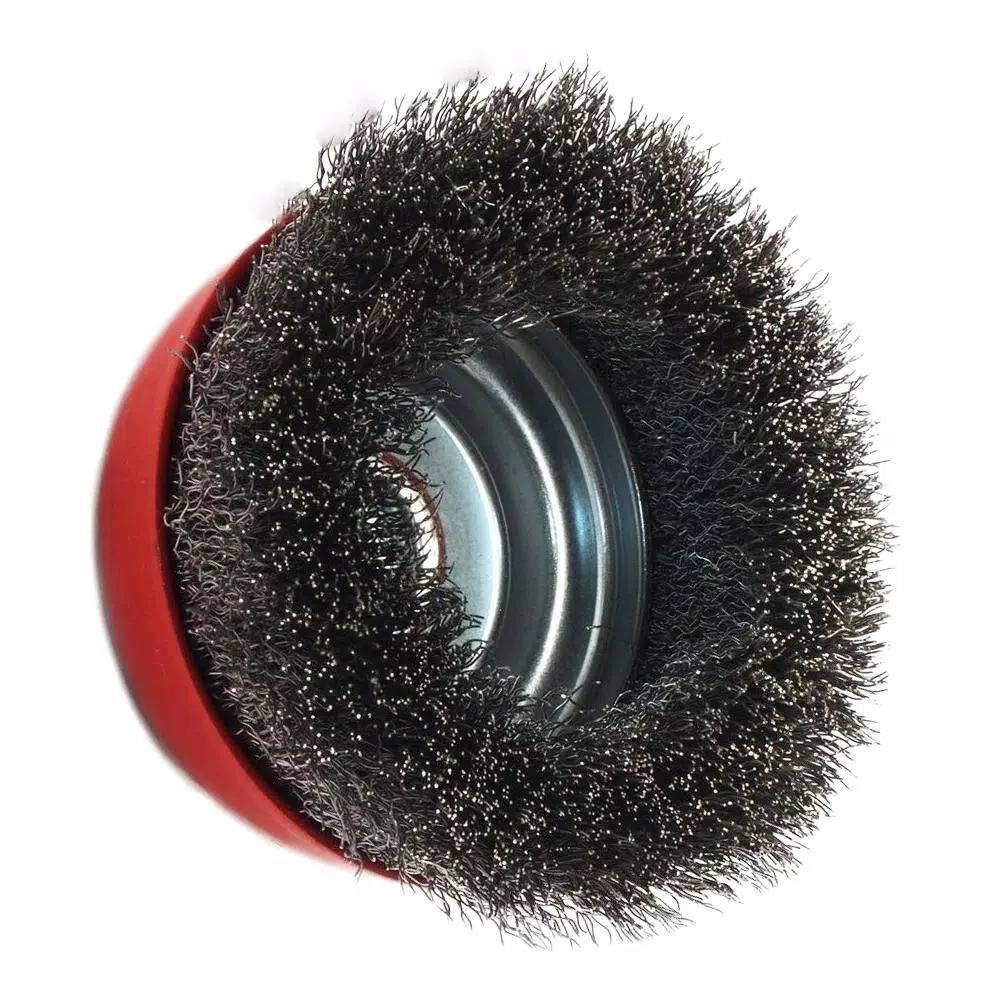Robtec 3 in. Crimped Steel Wire Cup Brush, 5/8"-11 Threaded Arbor