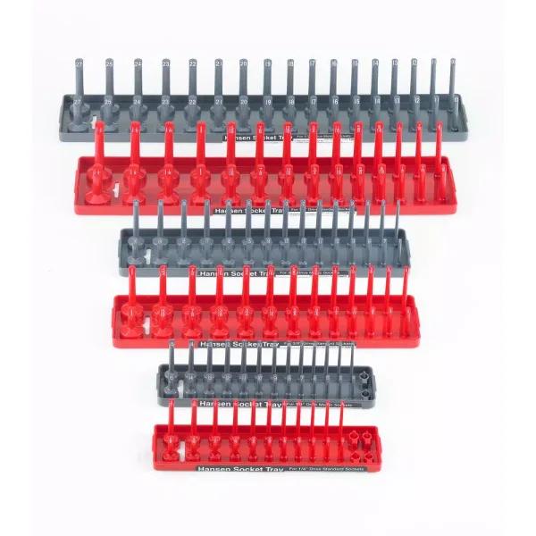 Hansen Global Inc. 6-Pack Socket Organizer Trays, SAE and Metric, 1/2 in., 3/8 in., and 1/4 in. Drives, Red and Grey