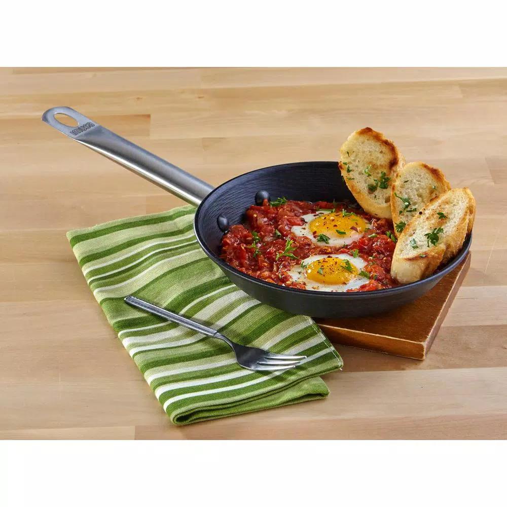 IMUSA 11 in. Light Cast Iron Frying Pan with Stainless Steel Handle, Preseasoned Black