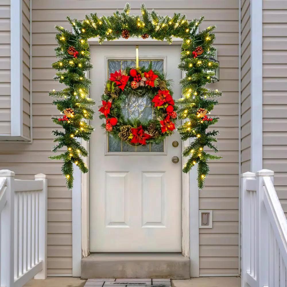 Costway 9 ft. Pre-Lit LED Artificial Fall & Christmas Garland with 100 Warm White Lights and Timer