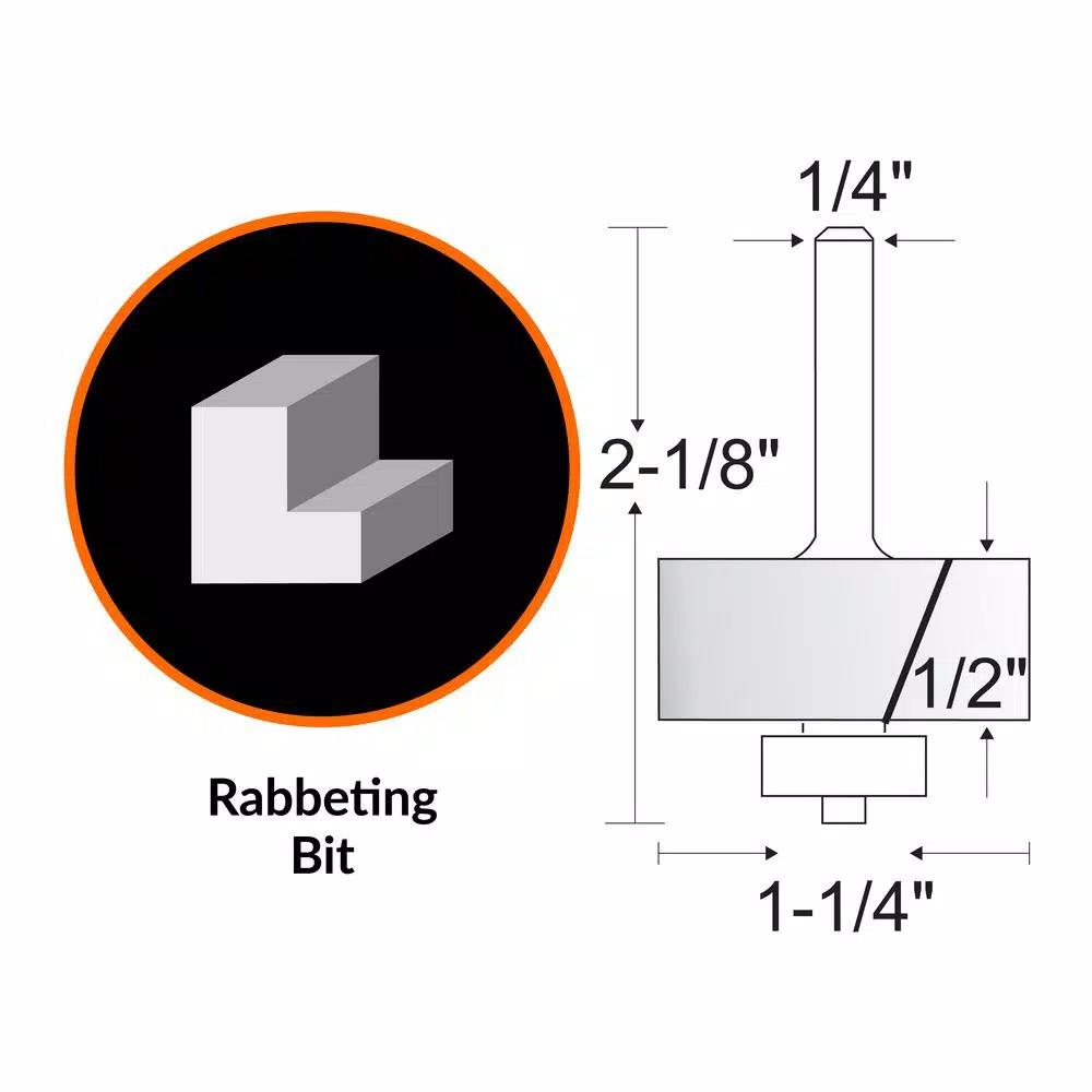 WEN 1-1/4 in. Carbide Tipped Rabbeting Router Bit, 1/4 in. Shank