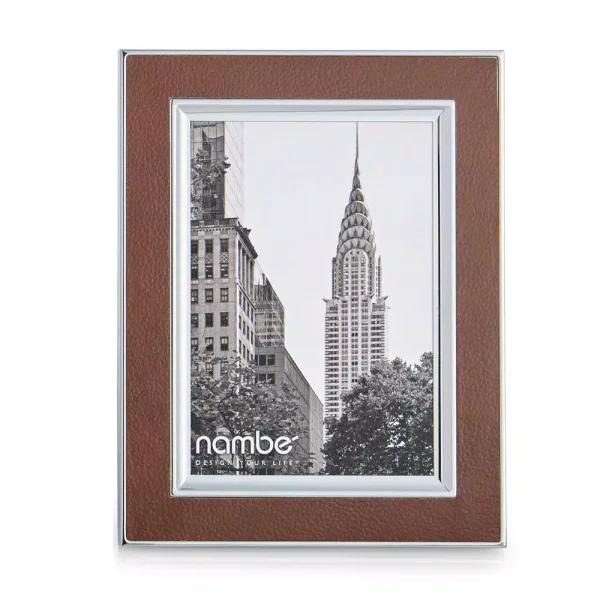 Nambe Novara Metal and Genuine Leather Picture Frame, 8 x 10, Silver