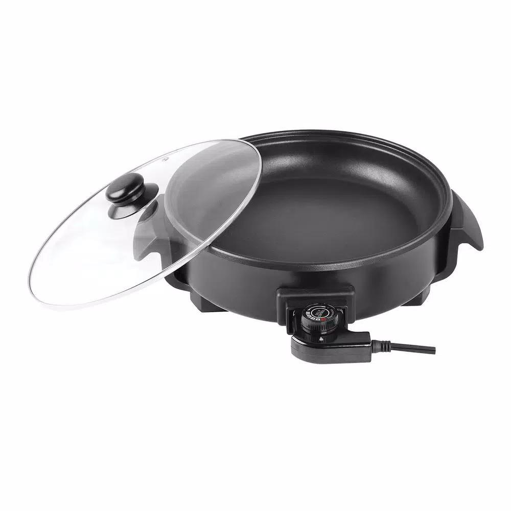 Brentwood Appliances 12 in. Round Nonstick Electric Skillet with Vented Glass Lid, 1400W, Black