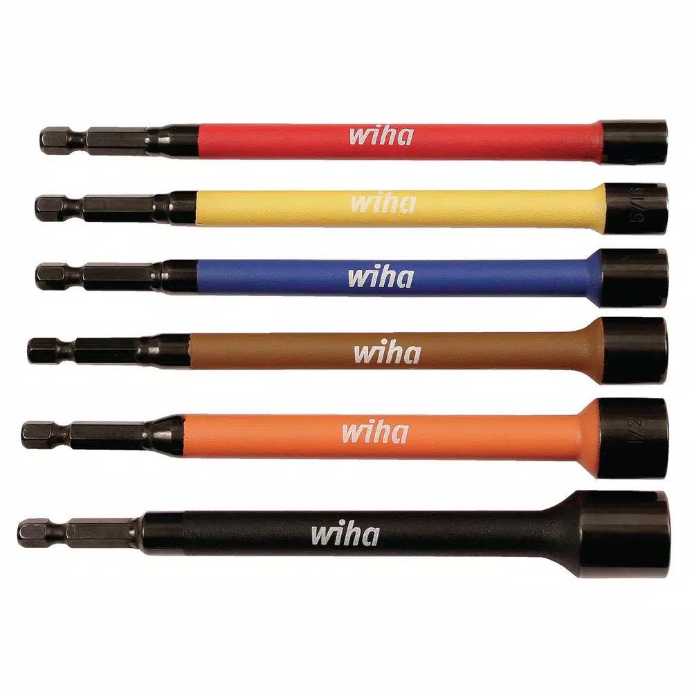 Wiha 6-Piece Color Coded Magnetic Nut Setter Set, 1/4 in. Hex Drive, SAE