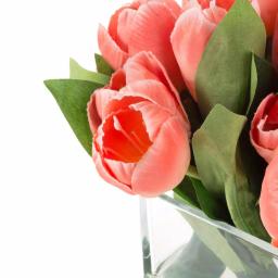 Pure Garden Soft Coral Tulip Floral Arrangement with Glass Vase and Faux Water thumbnail 4
